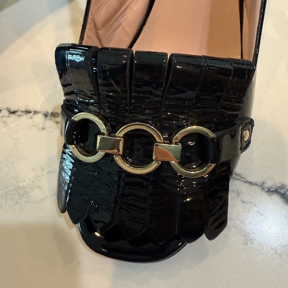 Kate Spade NY Caileen Kiltie Patent Leather Chunky Block Heel Slingback Pump - Picture 2 of 12